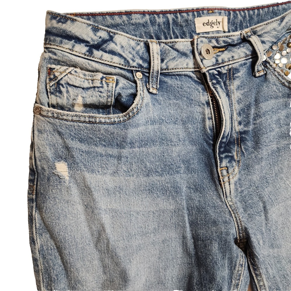 Edgely 90's High Rise Taper Studded Distressed Womens 10 Short Jeans - Picture 3 of 11